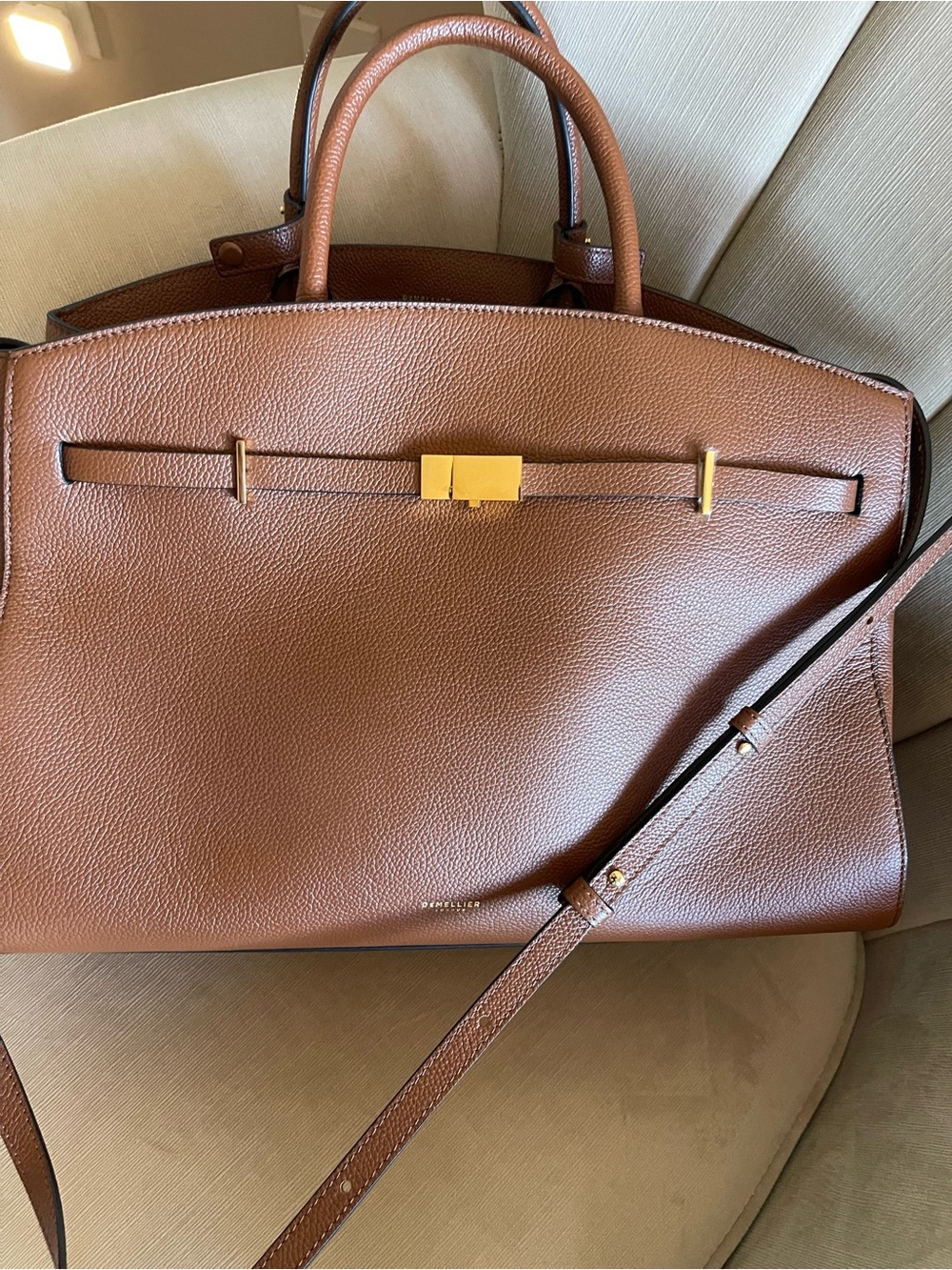 DeMellier Tan-Brown Leather Top-Handle Satchel with Gold Hardware - Picture 3 of 15